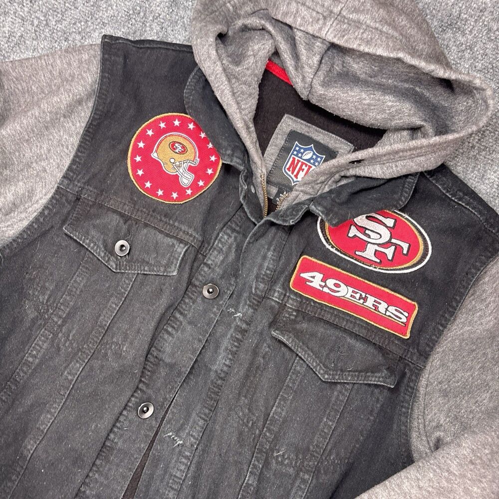 Vintage G-III Carl Banks NFL San Francisco 49ers Distressed Denim Vest Jacket M